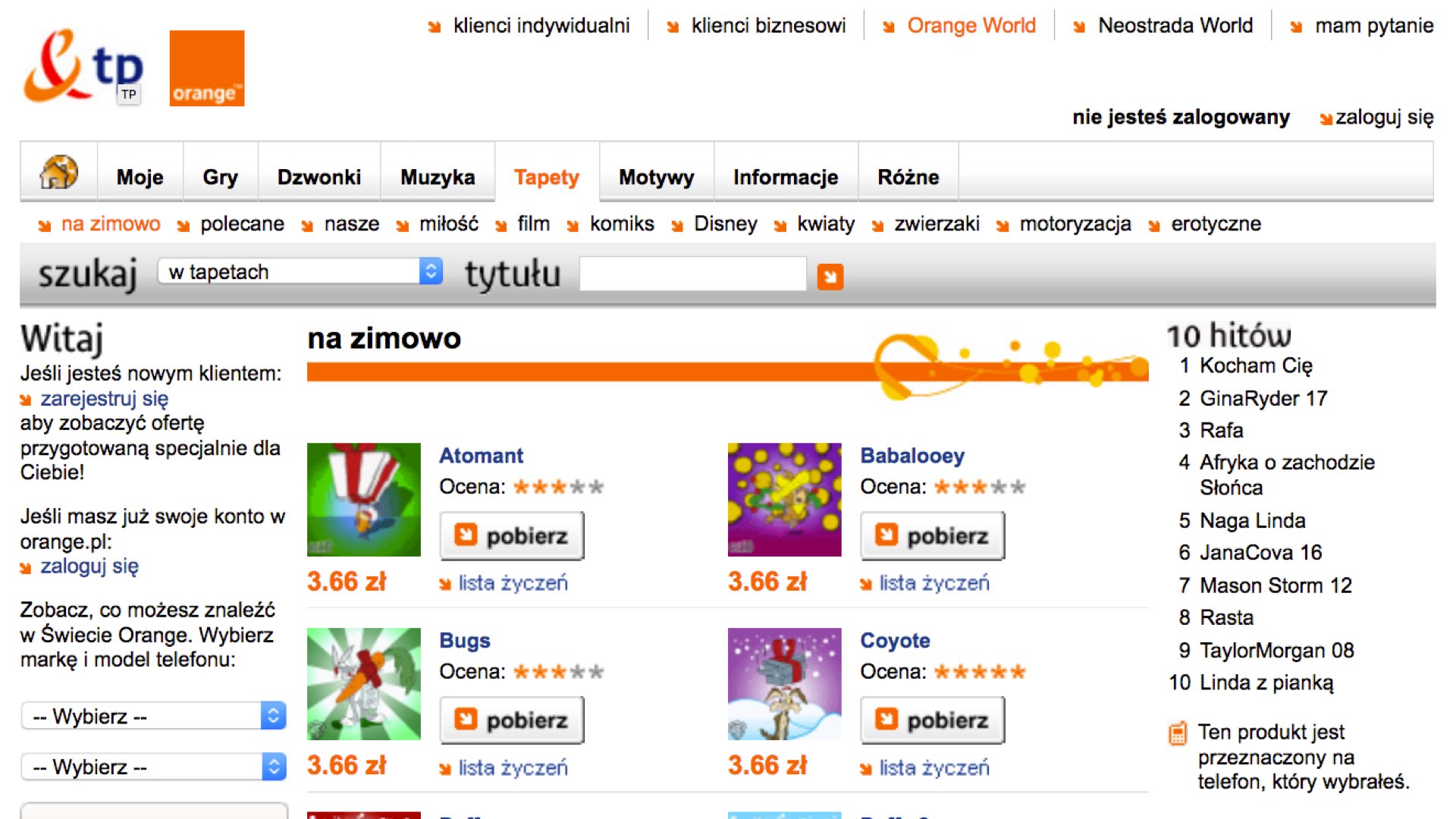 The Orange World website from 2005