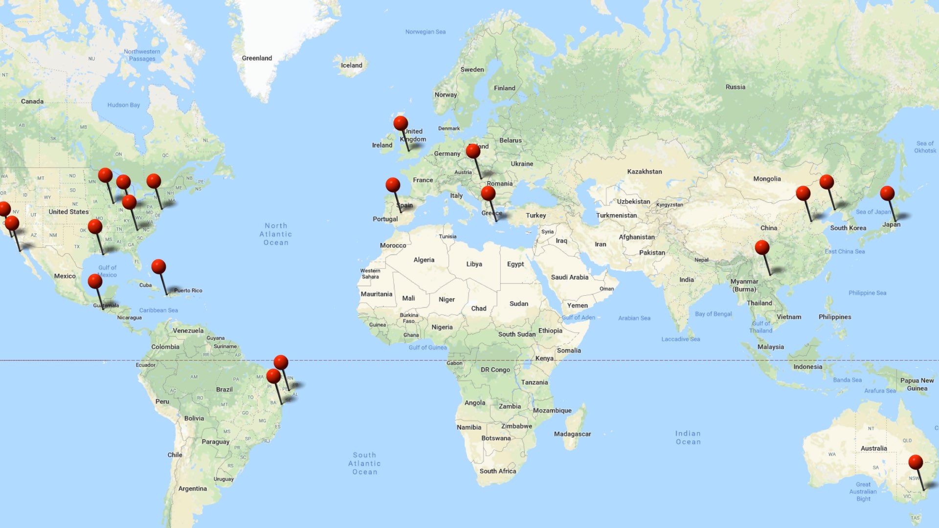 Map showing places on earth where people have participated in EVP